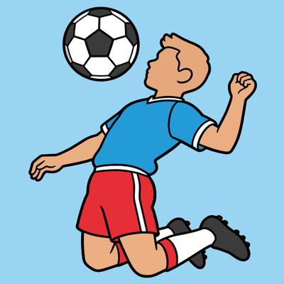 Ausgemalte Version: Fußballspieler beim Kopfball