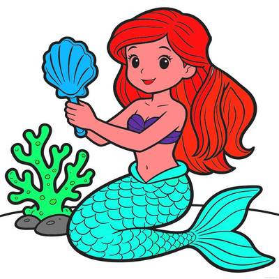 Versão colorida: Sereia com espelho de concha