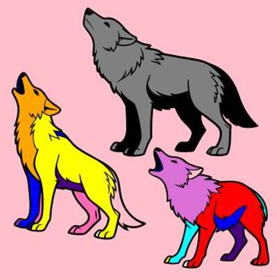 Version coloriée : Trois loups hurlants en contour