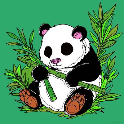 Colored version: Adorable panda with bamboo