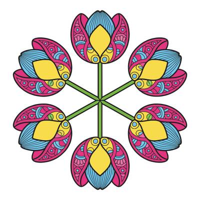 Version coloriée : Mandala en roue de tulipes détaillées