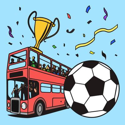 Version coloriée : Parade d’équipe de football en bus