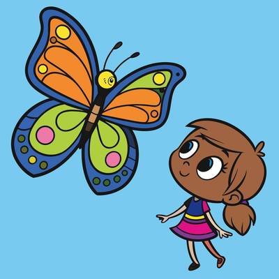 Ausgemalte Version: Mädchen mit großem Schmetterling