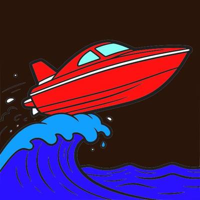 Ausgemalte Version: Schnellboot über einer Welle