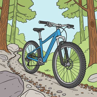 Colored version: Close-up mountain bike on forest trail