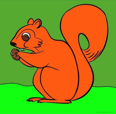 Ausgemalte Version: Eichhörnchen knabbert Nuss