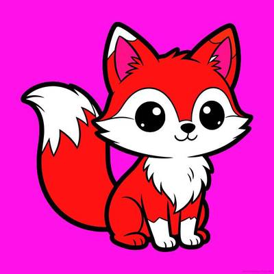 Version coloriée : Renard kawaii aux grands yeux