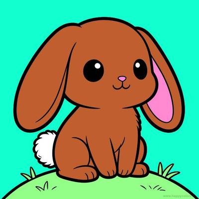 Version coloriée : Lapin kawaii assis dans l’herbe