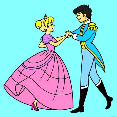 Colored version: Princess and prince dancing together