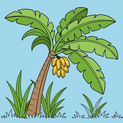 Ausgemalte Version: Schiefe Bananenpalme im Dschungel