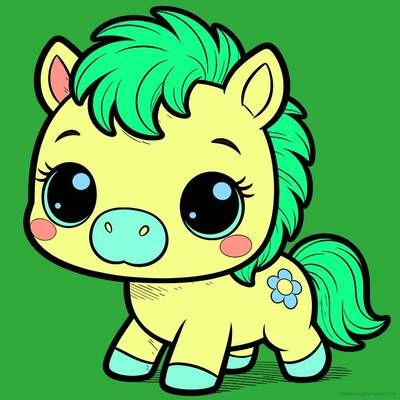 Ausgemalte Version: Kawaii-Pony mit Blume