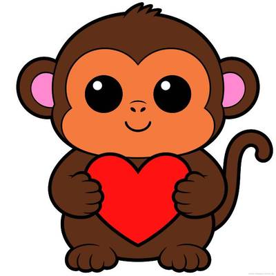 Colored version: Cute monkey holding a heart