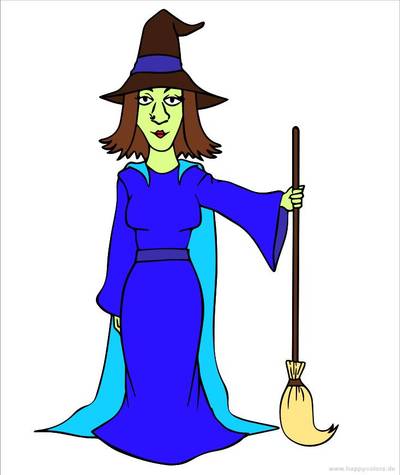 Version coloriée : Sorcière avec balai