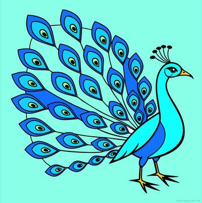 Ausgemalte Version: Detaillierter Pfau mit aufgefächertem Rad