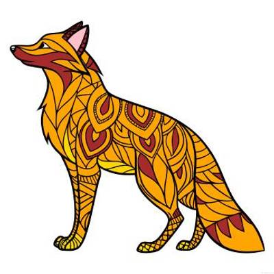 Version coloriée : Renard zentangle vu de profil