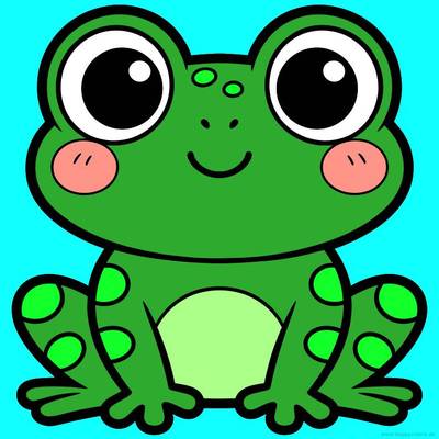 Colored version: Cute kawaii frog with big eyes