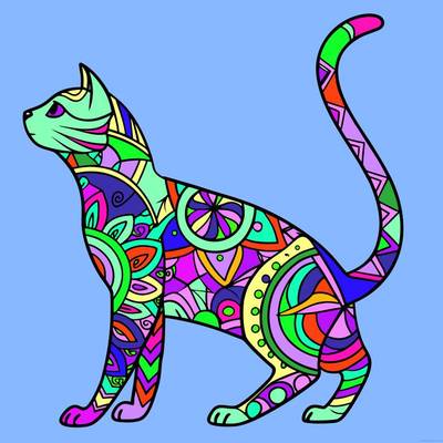 Ausgemalte Version: Zentangle-Katze in Seitenansicht