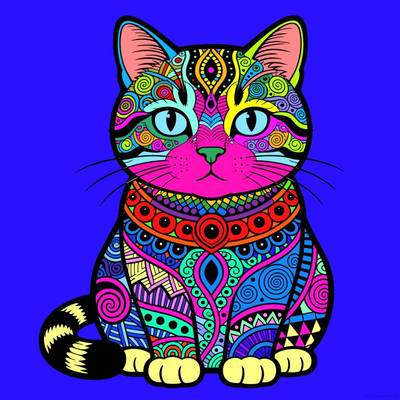 Ausgemalte Version: Zentangle-Katze in Vorderansicht