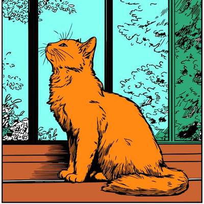 Ausgemalte Version: Katze am Fenster