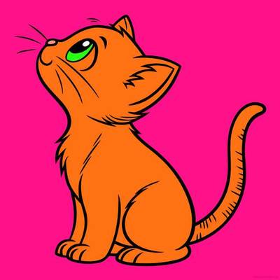 Ausgemalte Version: Sitzende Katze schaut nach oben