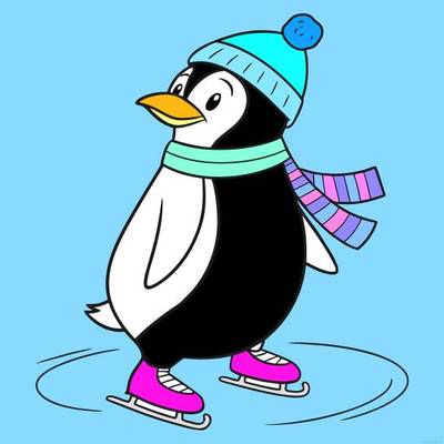 Version coloriée : Pingouin simple en patins à glace