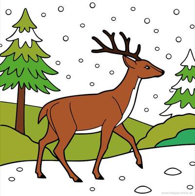 Colored version: Simple deer in falling winter snow