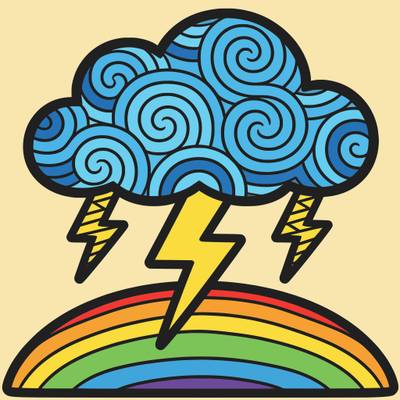 Version coloriée : Nuage d’orage tourbillonnant et arc-en-ciel