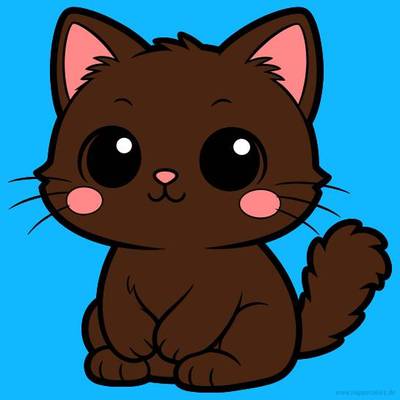 Ausgemalte Version: Kawaii-Katze mit großen Augen