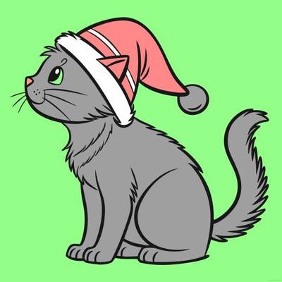 Ausgemalte Version: Flauschige Katze mit Weihnachtsmütze