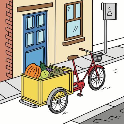 Colored version: Simple cargo bike with grocery box