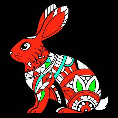 Colored version: Simple zentangle rabbit outline