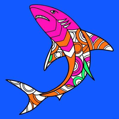 Version coloriée : Requin zentangle simple