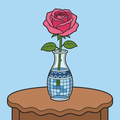 Colored version: Detailed rose in a patterned vase