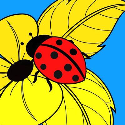 Colored version: Ladybug resting on a flower