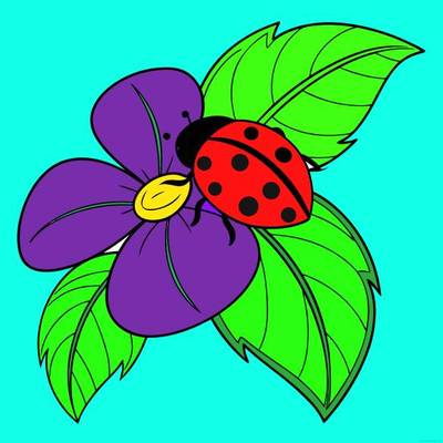 Colored version: Ladybug resting on a flower
