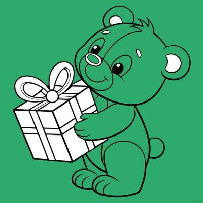 Ingekleurde versie: Staande teddybeer met cadeau