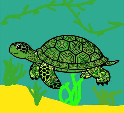 Version coloriée : Tortue zentangle vue de profil