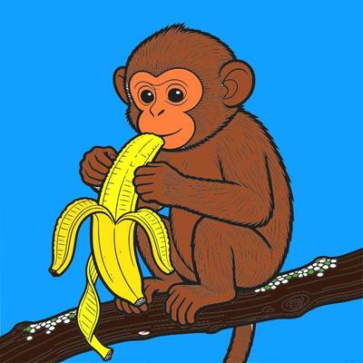 Ausgemalte Version: Detaillierter Affe mit Banane