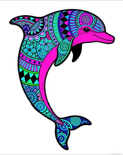 Version coloriée : Dauphin zentangle aux motifs détaillés