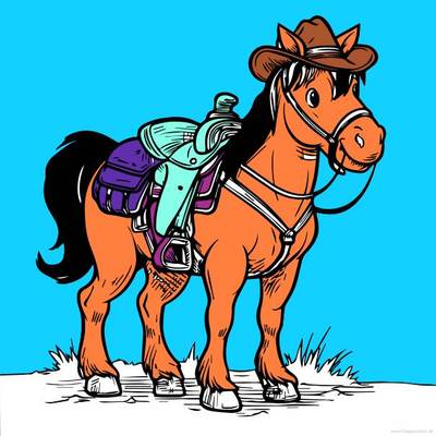 Ausgemalte Version: Pferd mit Cowboyhut