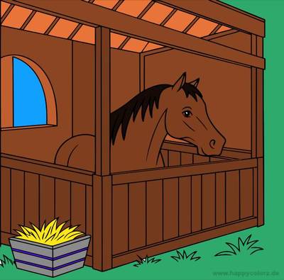 Ausgemalte Version: Pferd in der Stallbox