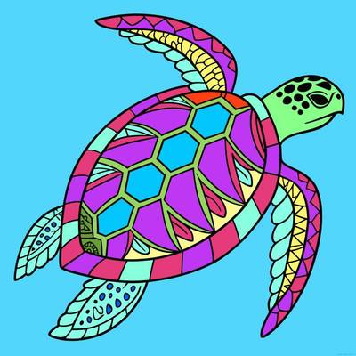 Version coloriée : Tortue de mer zentangle vue de dessus