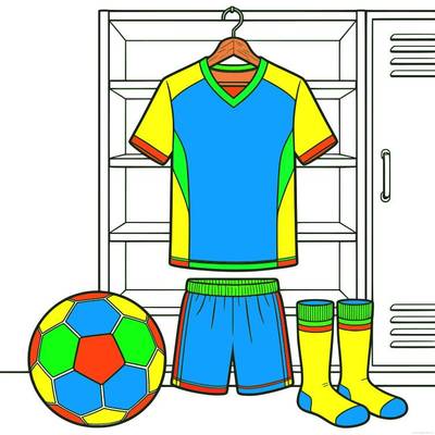 Version coloriée : Maillot de football dans un casier