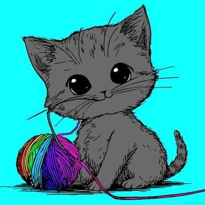 Colored version: Cute kitten with yarn.