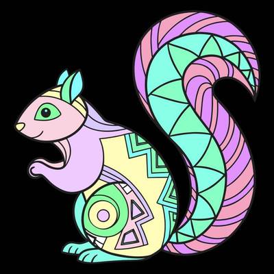 Colored version: Zentangle squirrel with patterned tail