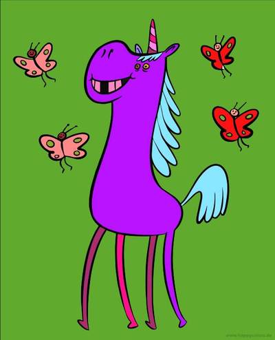 Colored version: Unicorn with butterflies
