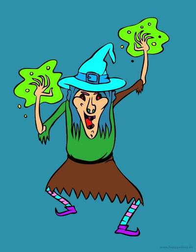 Colored version: Witch conjuring a spell
