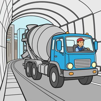 Ausgemalte Version: Fahrmischer im Stadttunnel