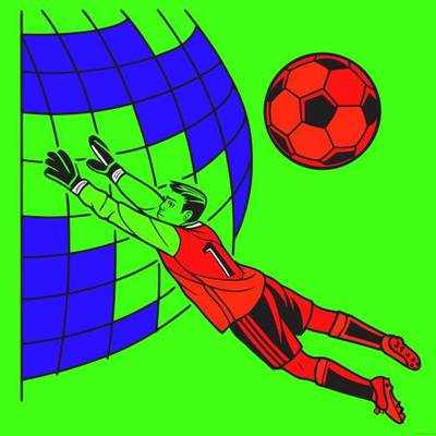 Version coloriée : Gardien de but plongeant vers le ballon