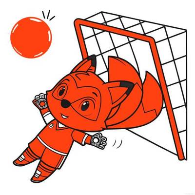 Version coloriée : Renard gardien de but en plongeon